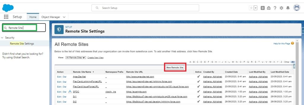 Remote Site Setting