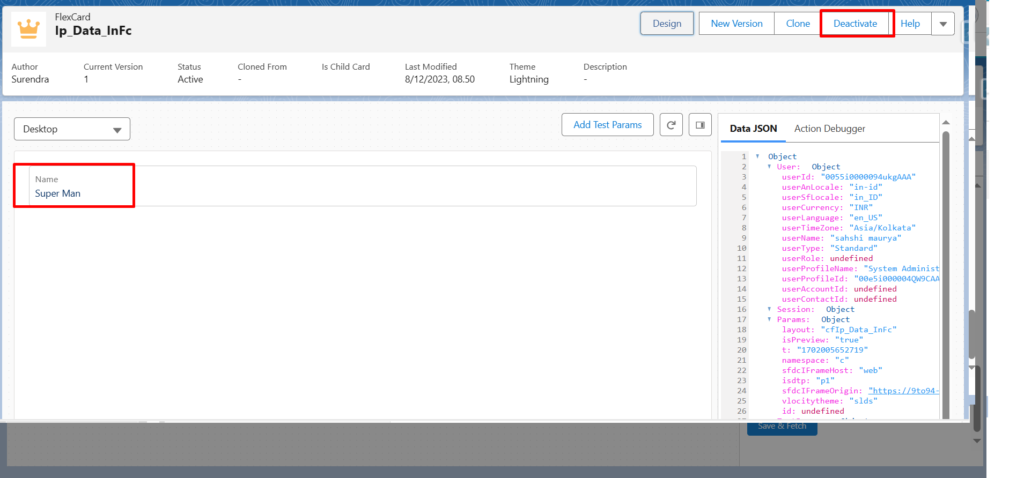 Integration Procedures in FlexCard Showing data