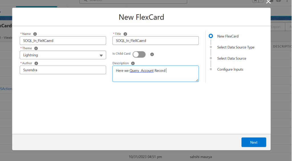 Create a new FlexCard